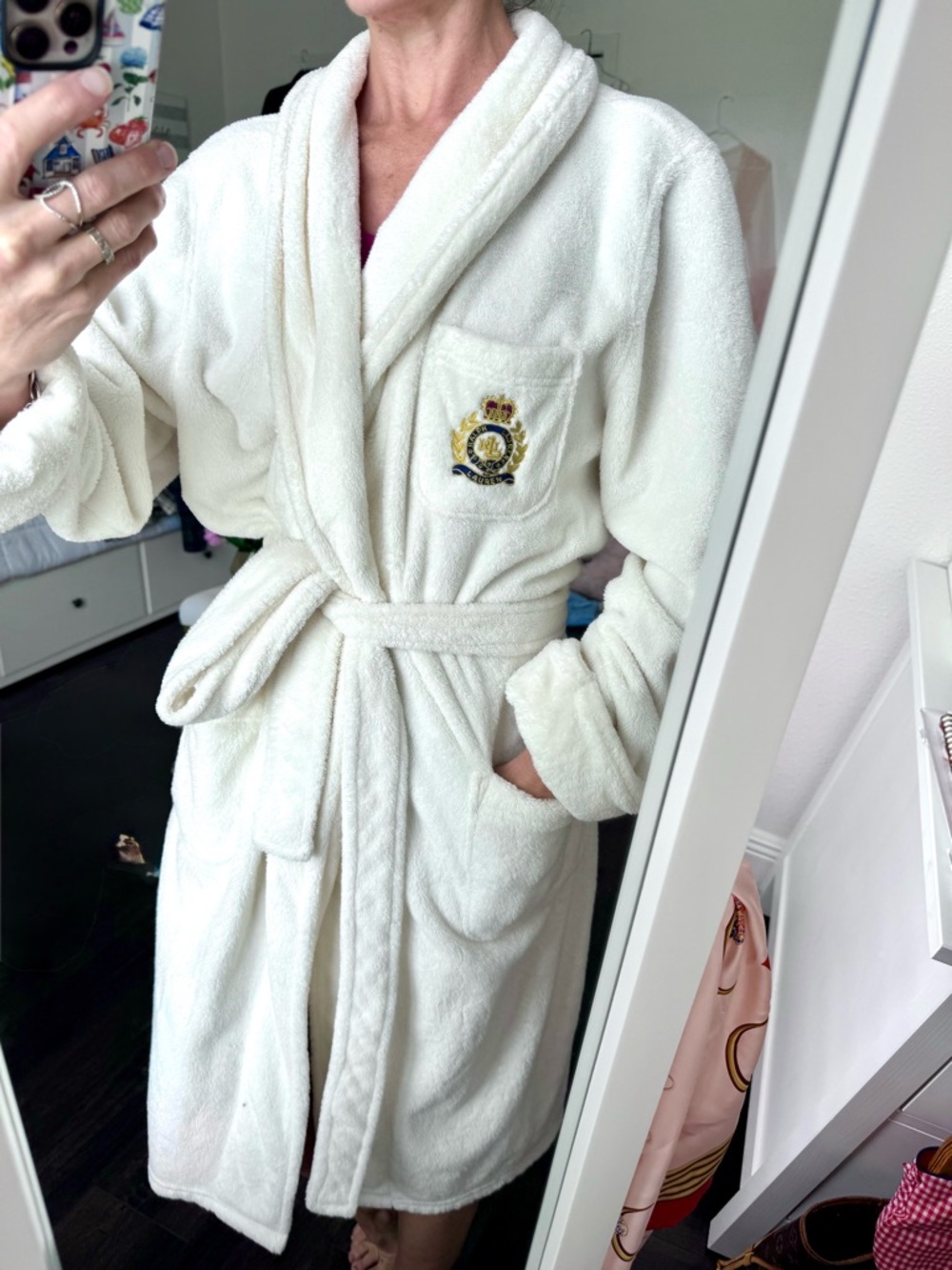 Polo by Ralph Lauren White Plush Robe with Embroidered Crest